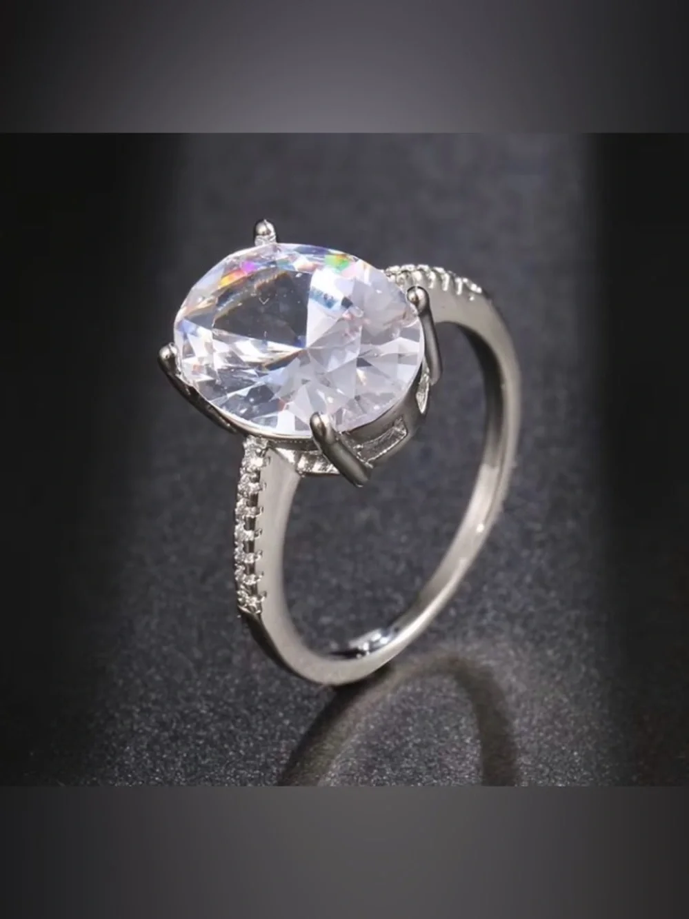 Classic Oval White Crystal Solitaire Ring - Women's Jewelry